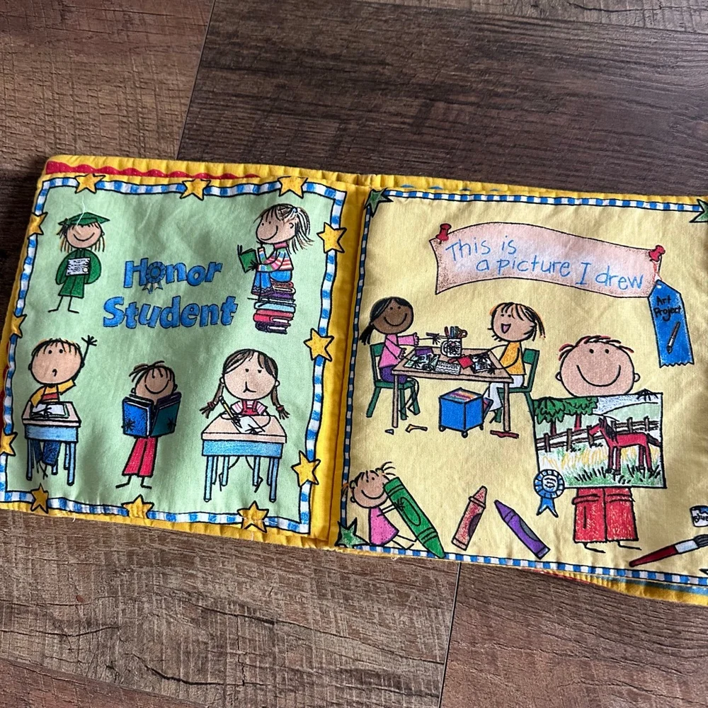 Handmade Soft Fabric Quiet Book – School Theme Cloth Activity Book for Kids